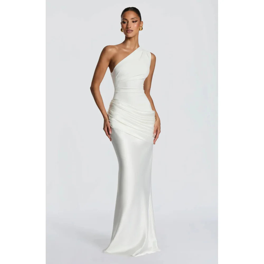 Satin One-Shoulder Ankle-Length Dress