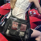 Patchwork Vegan Leather Satchel Bag