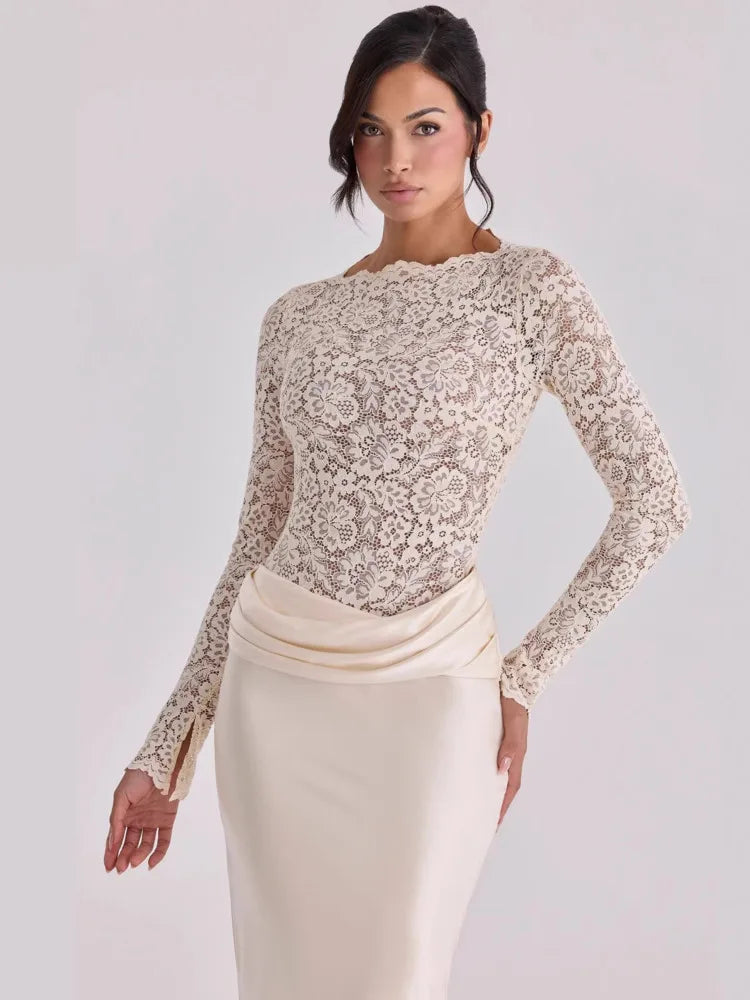 Lace V-Neck Mermaid Floor-Length Dress