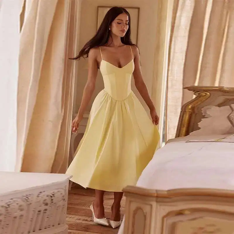 Sienna Glow – Mid-Calf Backless Camisole Dress