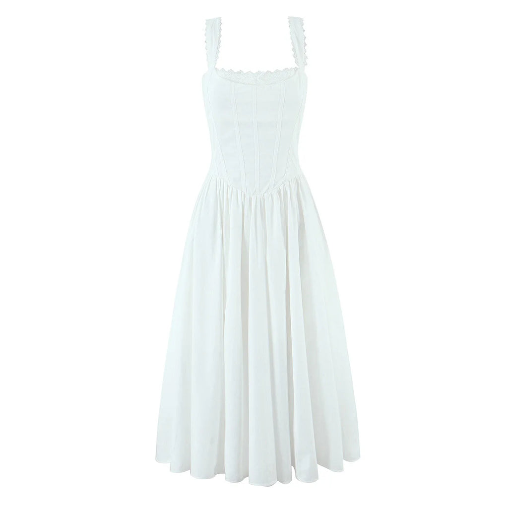 Printed Spaghetti Strap A-Line Midi Dress