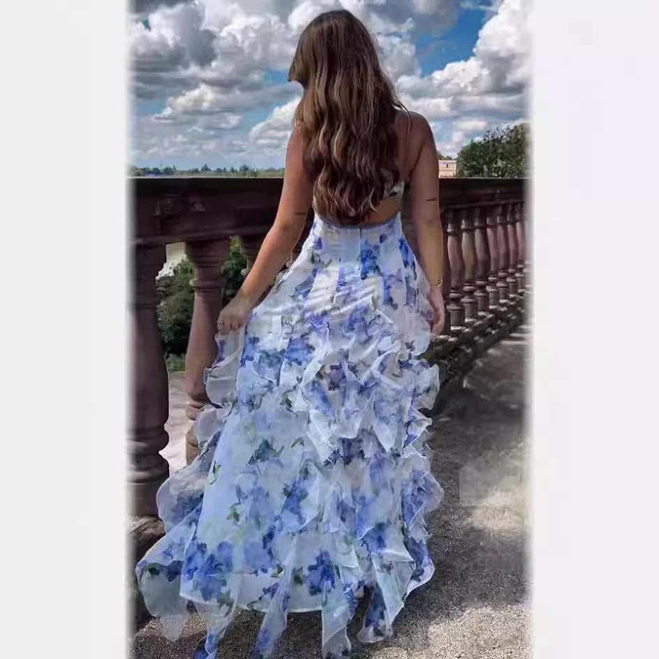 V-Neck A-Line Maxi Dress