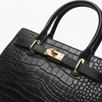 Croc-Embossed Genuine Leather Satchel Bag