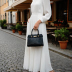 Croc-Embossed Genuine Leather Satchel Bag