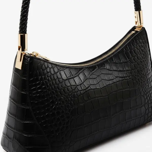 Croc-Embossed Genuine Leather Shoulder Bag