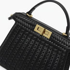 Woven Vegan Leather Satchel Bag
