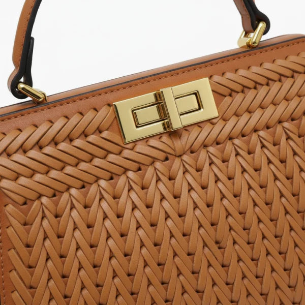 Woven Vegan Leather Satchel Bag