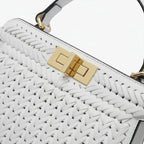 Woven Vegan Leather Satchel Bag