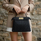 Woven Vegan Leather Satchel Bag