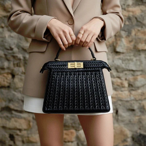 Woven Vegan Leather Satchel Bag
