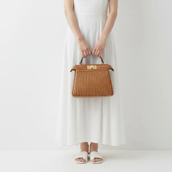 Woven Vegan Leather Satchel Bag