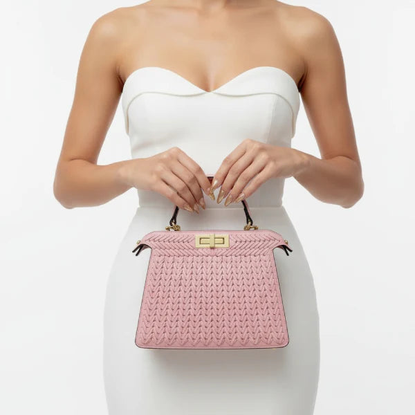 Woven Vegan Leather Satchel Bag