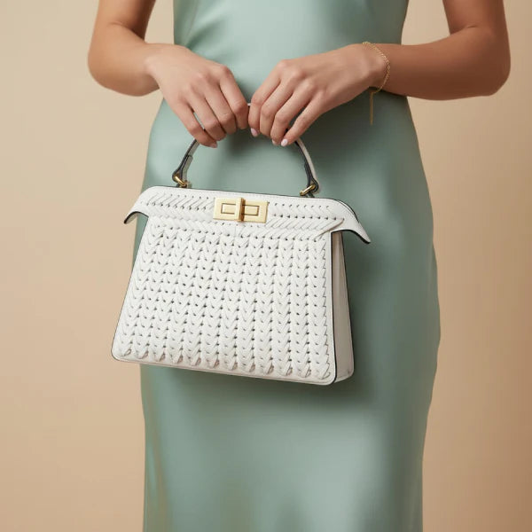 Woven Vegan Leather Satchel Bag