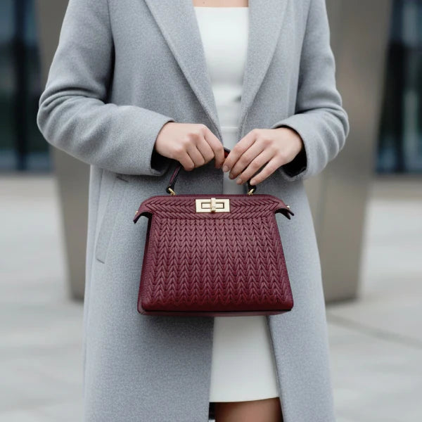 Woven Vegan Leather Satchel Bag