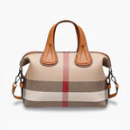 Front view of a brown vegan leather tote bag with a minimalist design, offering both style and practicality