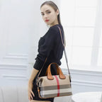 Plaid Vegan Leather Tote Bag