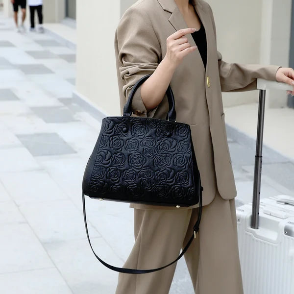 Floral Genuine Leather Large Satchel Bag