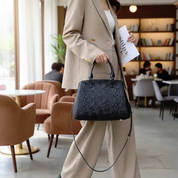 Floral Genuine Leather Large Satchel Bag