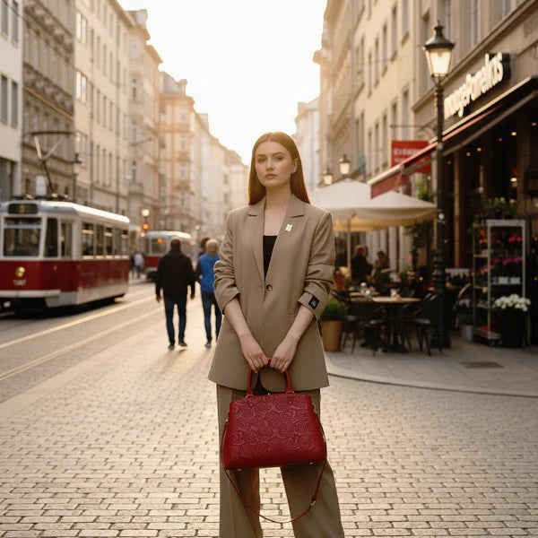 Floral Genuine Leather Large Satchel Bag