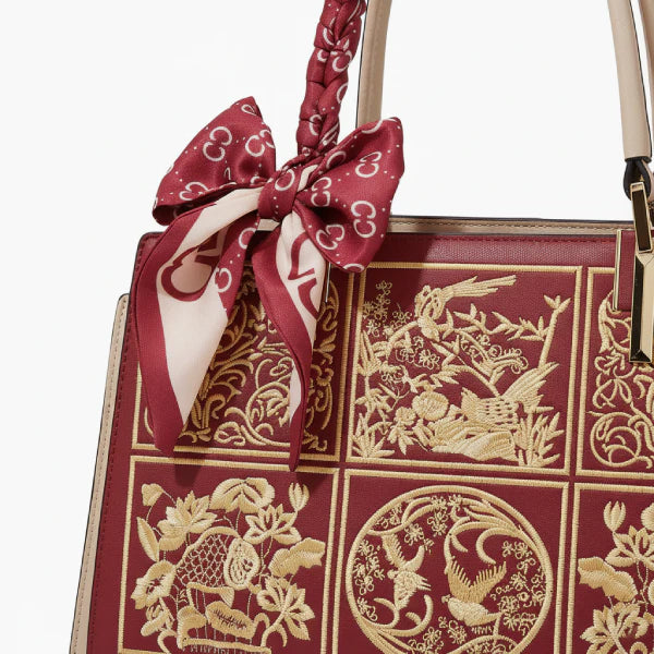 Embroidered Genuine Leather Large Tote Bag