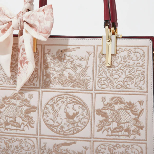 Embroidered Genuine Leather Large Tote Bag