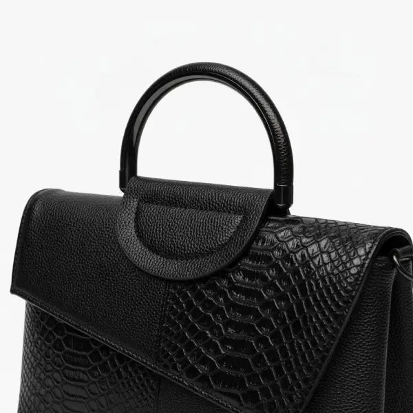 Snake-Texture Genuine Leather Satchel Bag