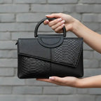 Snake-Texture Genuine Leather Satchel Bag
