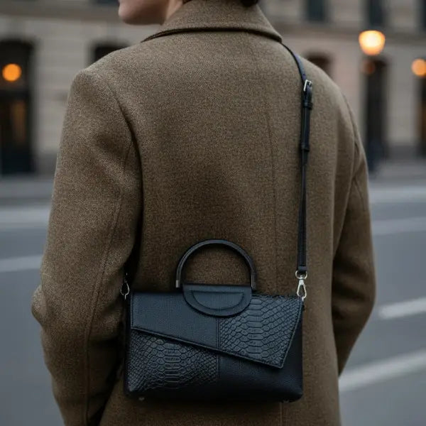 Snake-Texture Genuine Leather Satchel Bag