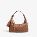 Front view of Ismara genuine leather woven hobo bag in brown, featuring a stylish woven design and sleek finish