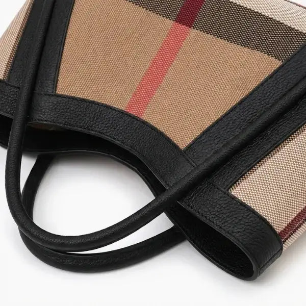 Plaid Genuine Leather Large Tote Bag