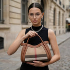 Plaid Genuine Leather Large Tote Bag