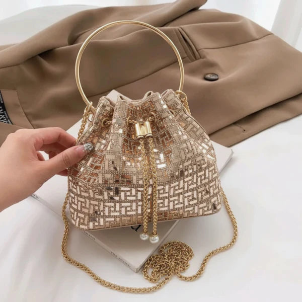 Rhinestone Crystal-Embellished Bucket Bag