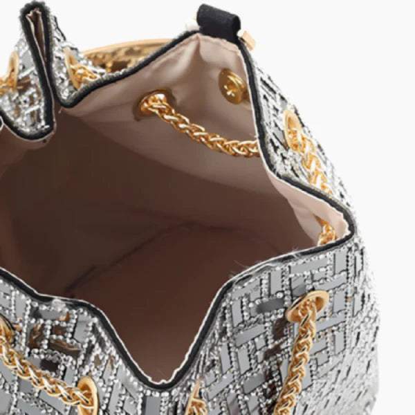 Rhinestone Crystal-Embellished Bucket Bag