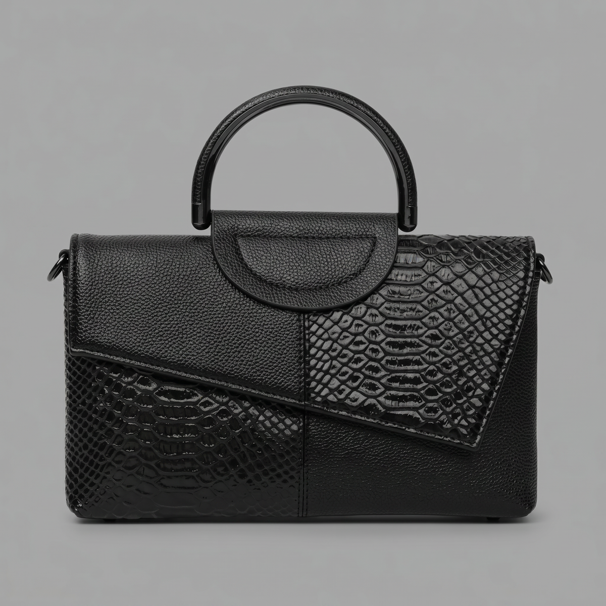 Snake-Texture Genuine Leather Satchel Bag