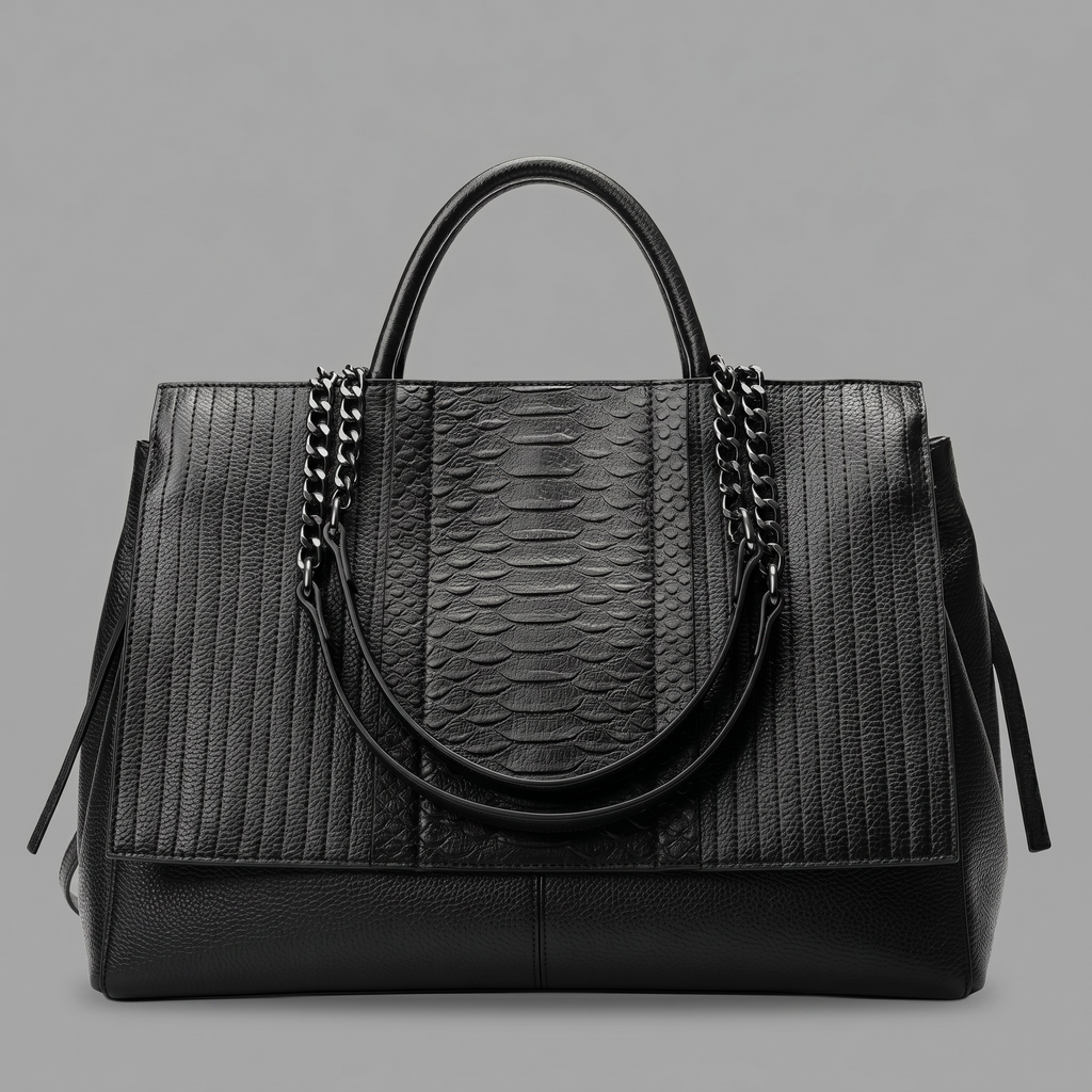 Croc-Embossed Genuine Leather Large Tote Bag