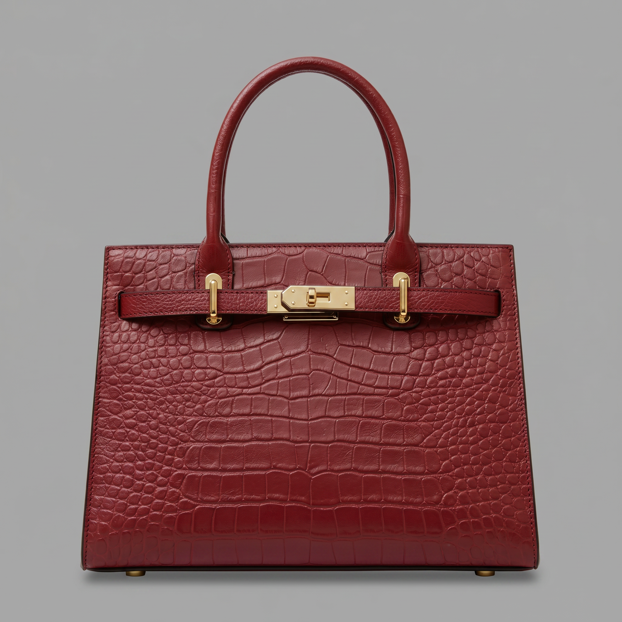 Croc-Embossed Genuine Leather Satchel Bag