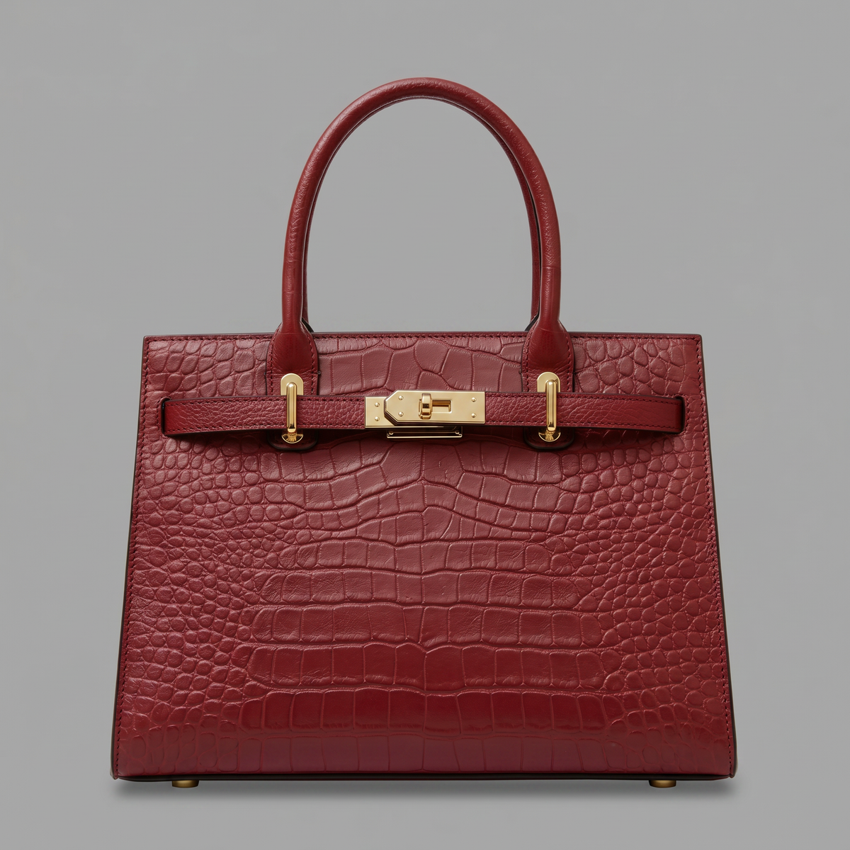 Croc-Embossed Genuine Leather Satchel Bag
