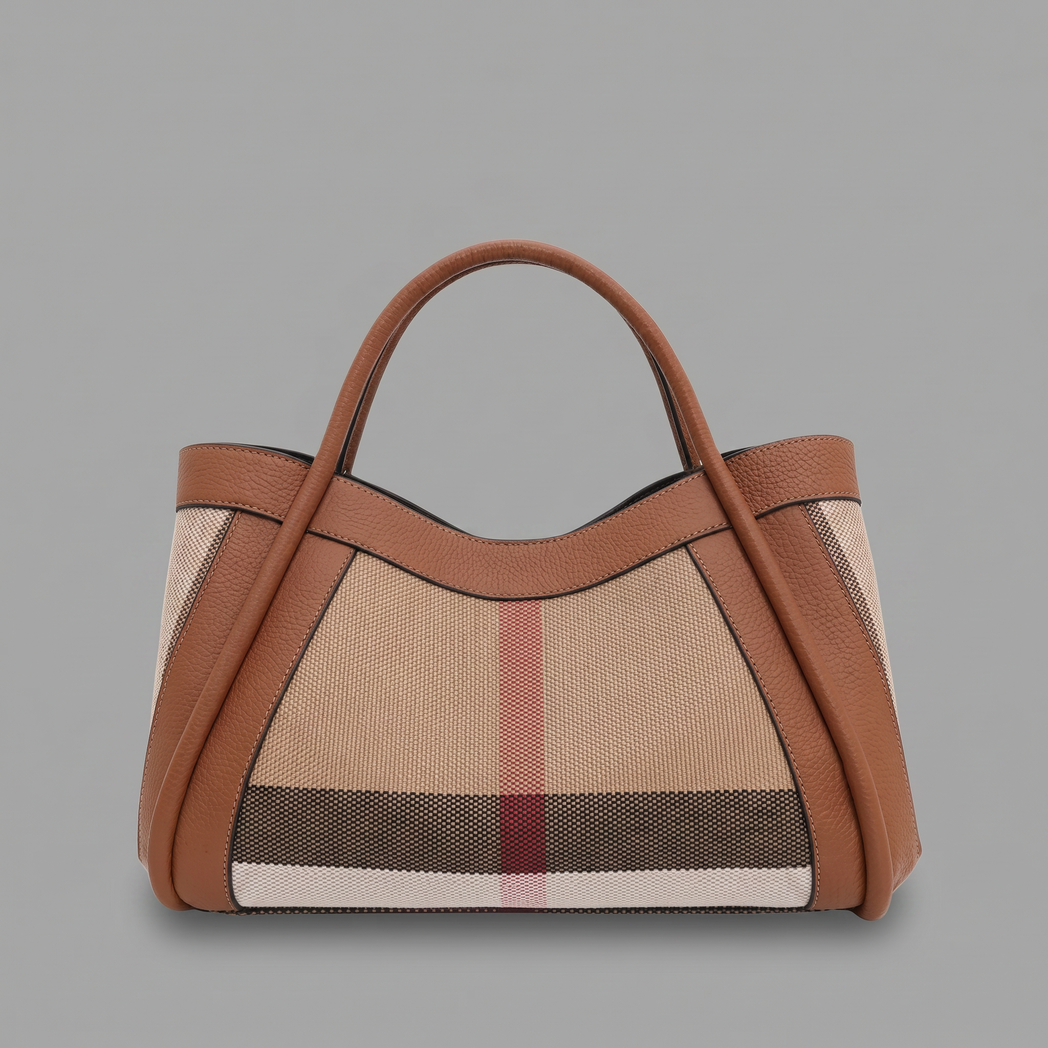 Plaid Genuine Leather Large Tote Bag