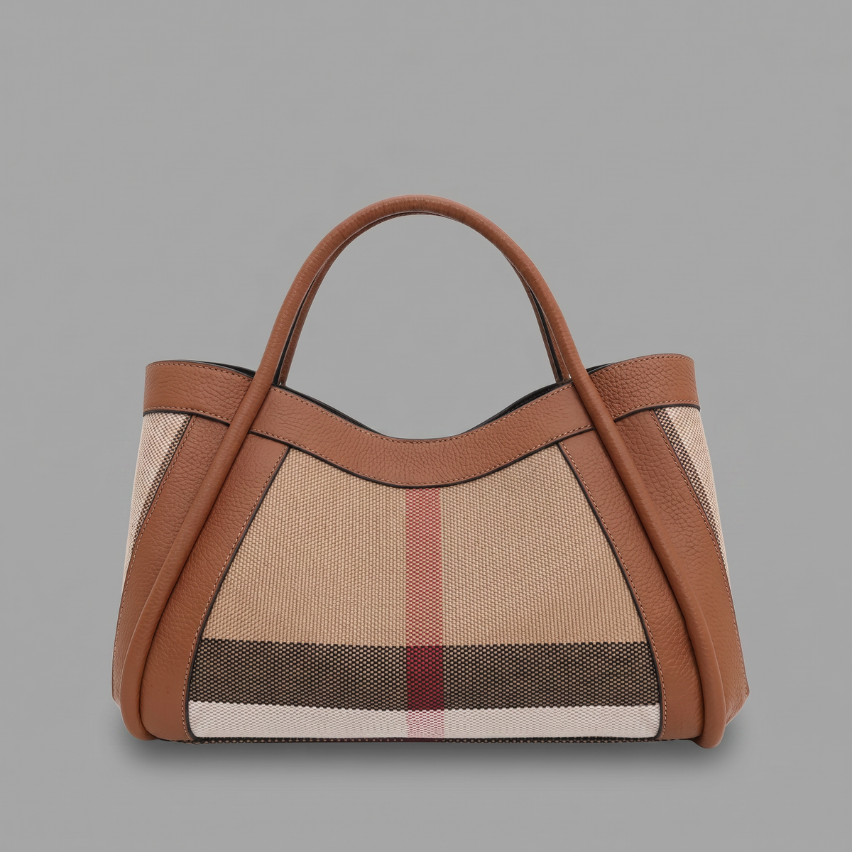 Plaid Genuine Leather Large Tote Bag