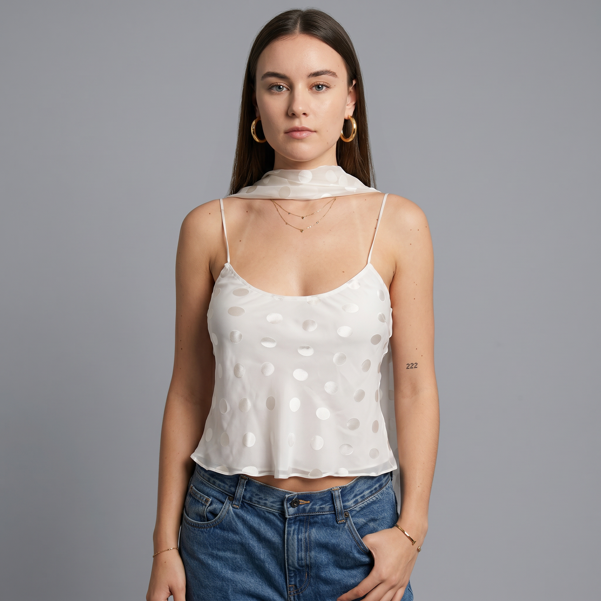 Polka Dot Sheer Silk Cami Top