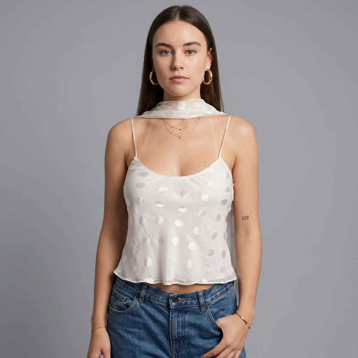 Polka Dot Sheer Silk Cami Top