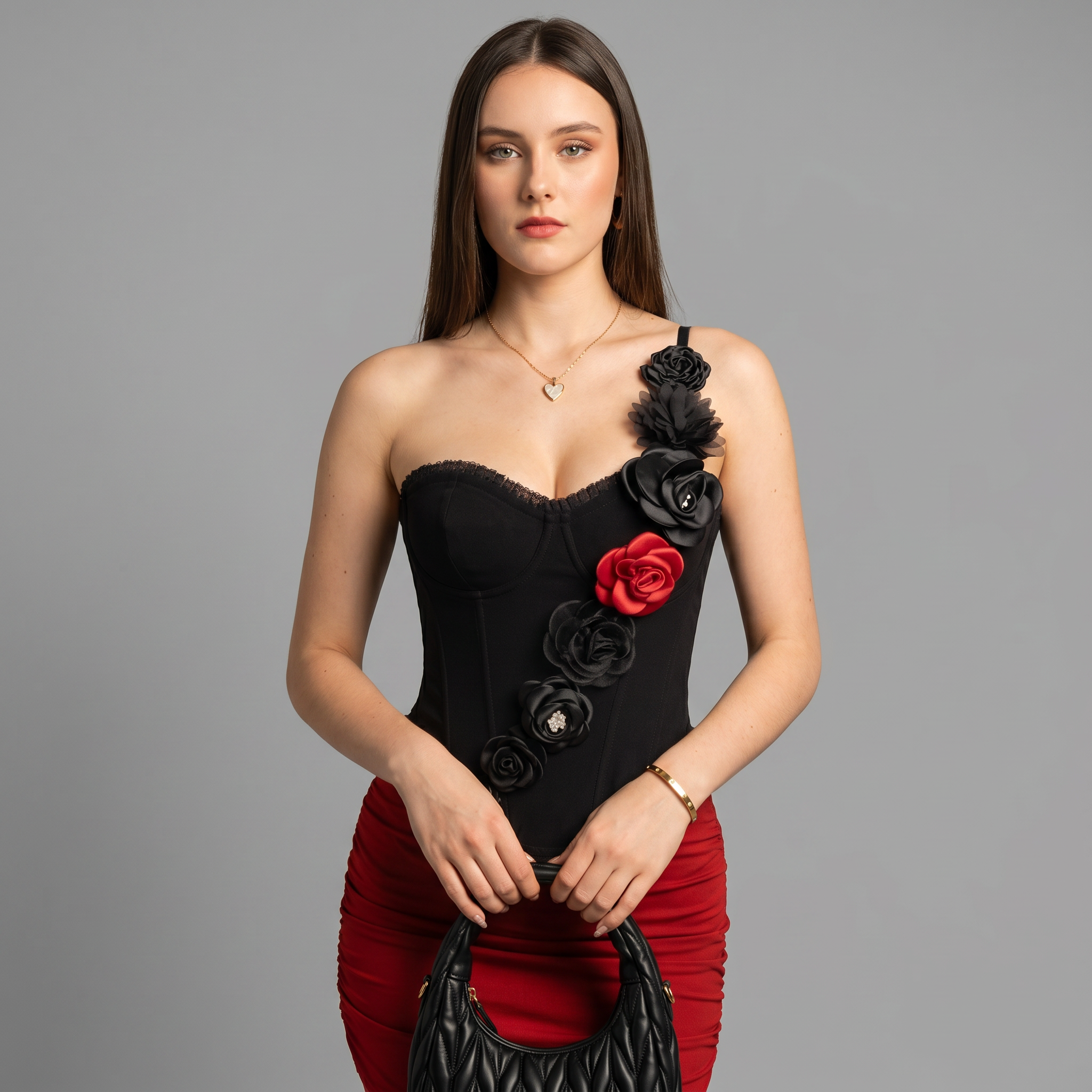 Strapless Red Lace Floral Boned Cami Top