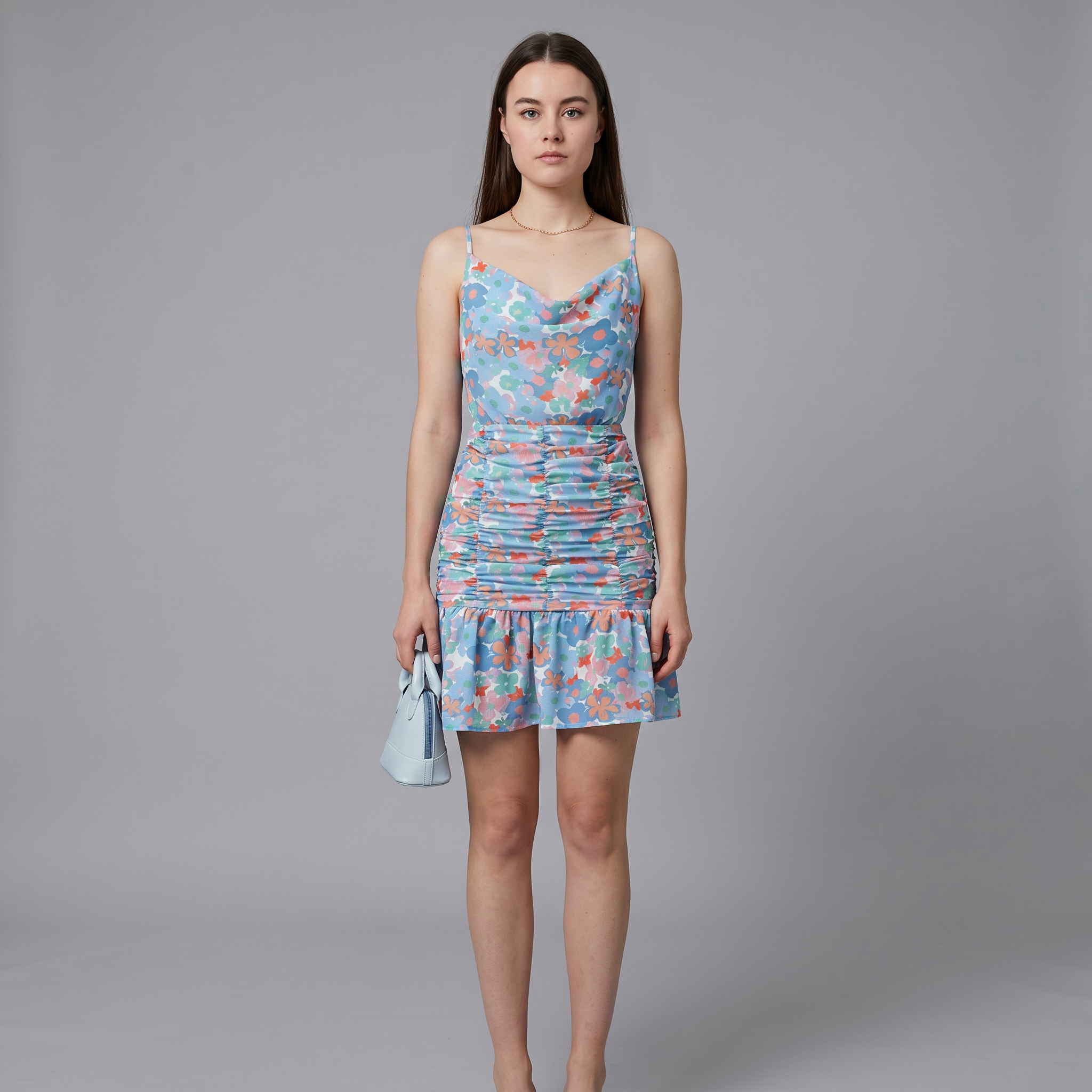 Floral Cowl Neck Mini Dress