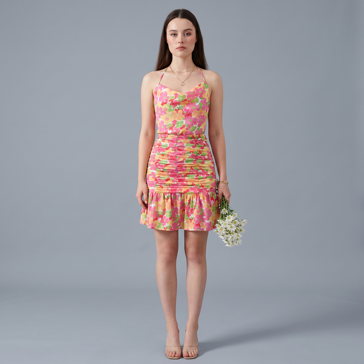 Floral Cowl Neck Mini Dress