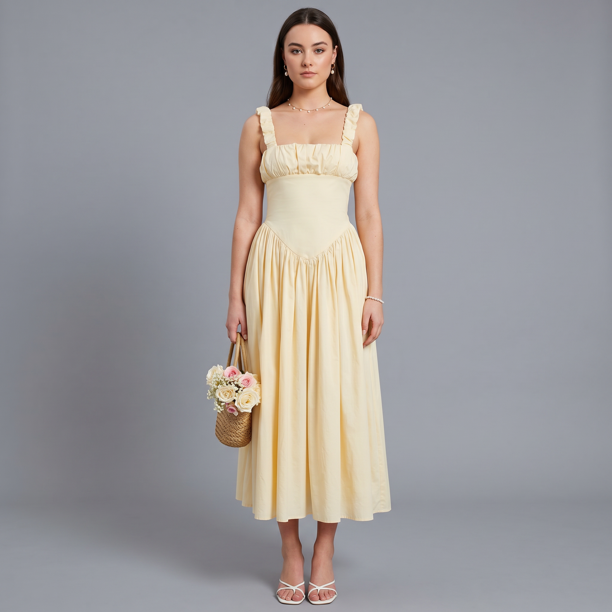 Lace Square Neck A-Line Ankle-Length Dress