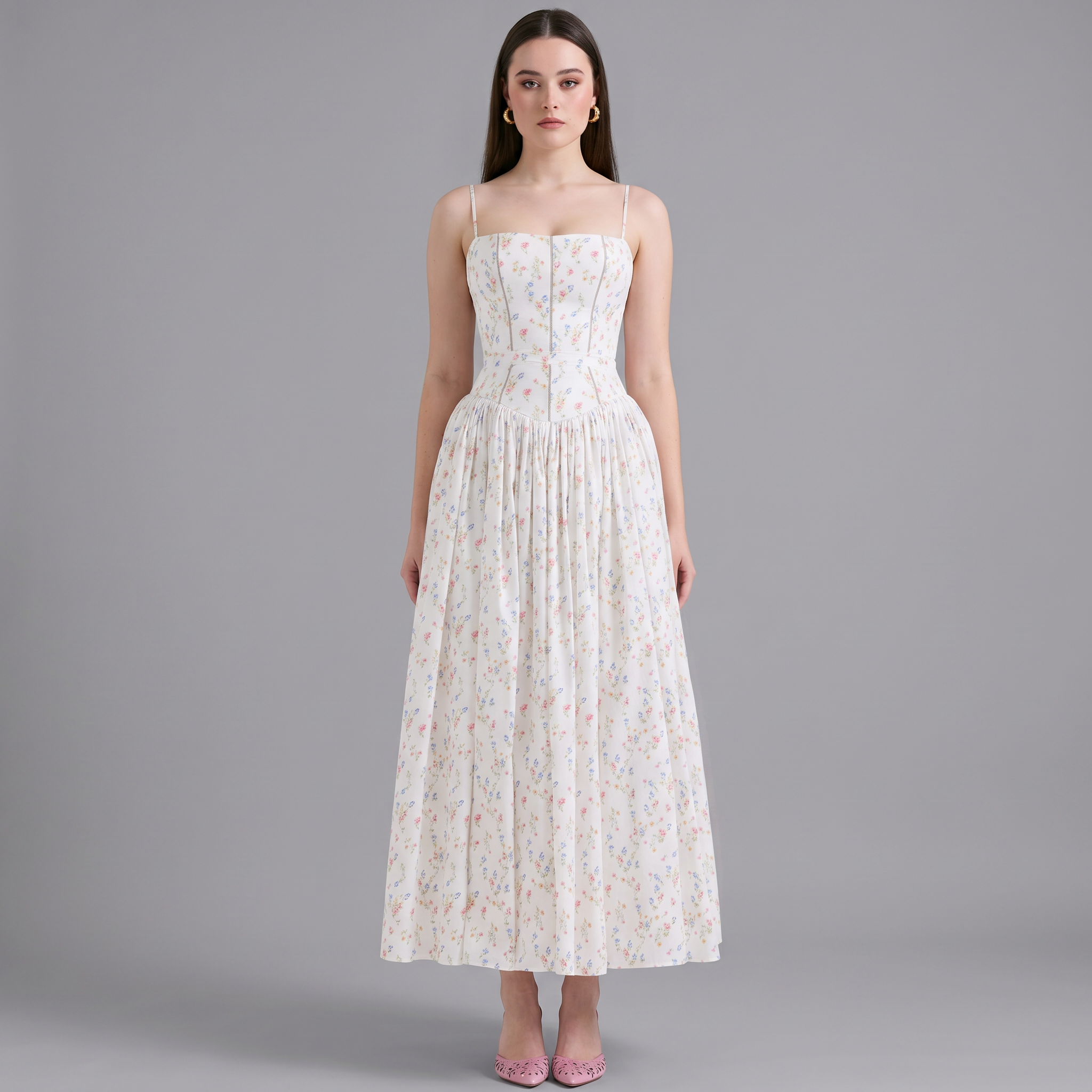 Floral V-Neck Floor-Length Dress