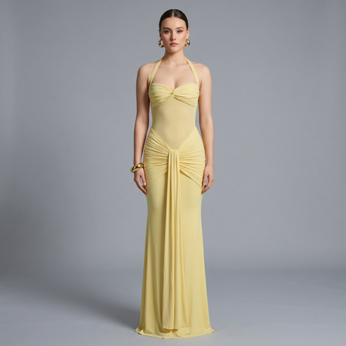 Solid Halter Bodycon Ankle-Length Dress