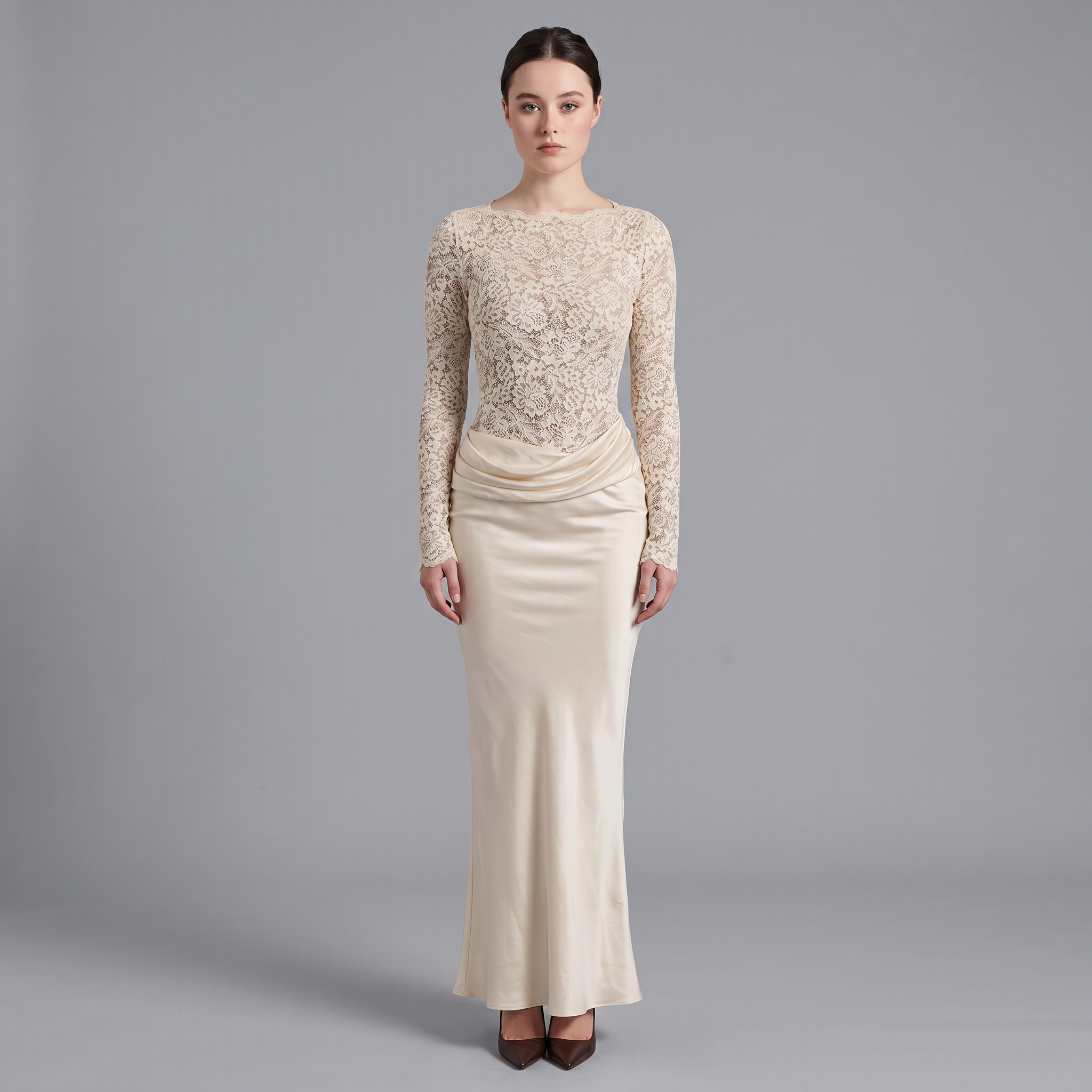 Lace V-Neck Mermaid Floor-Length Dress
