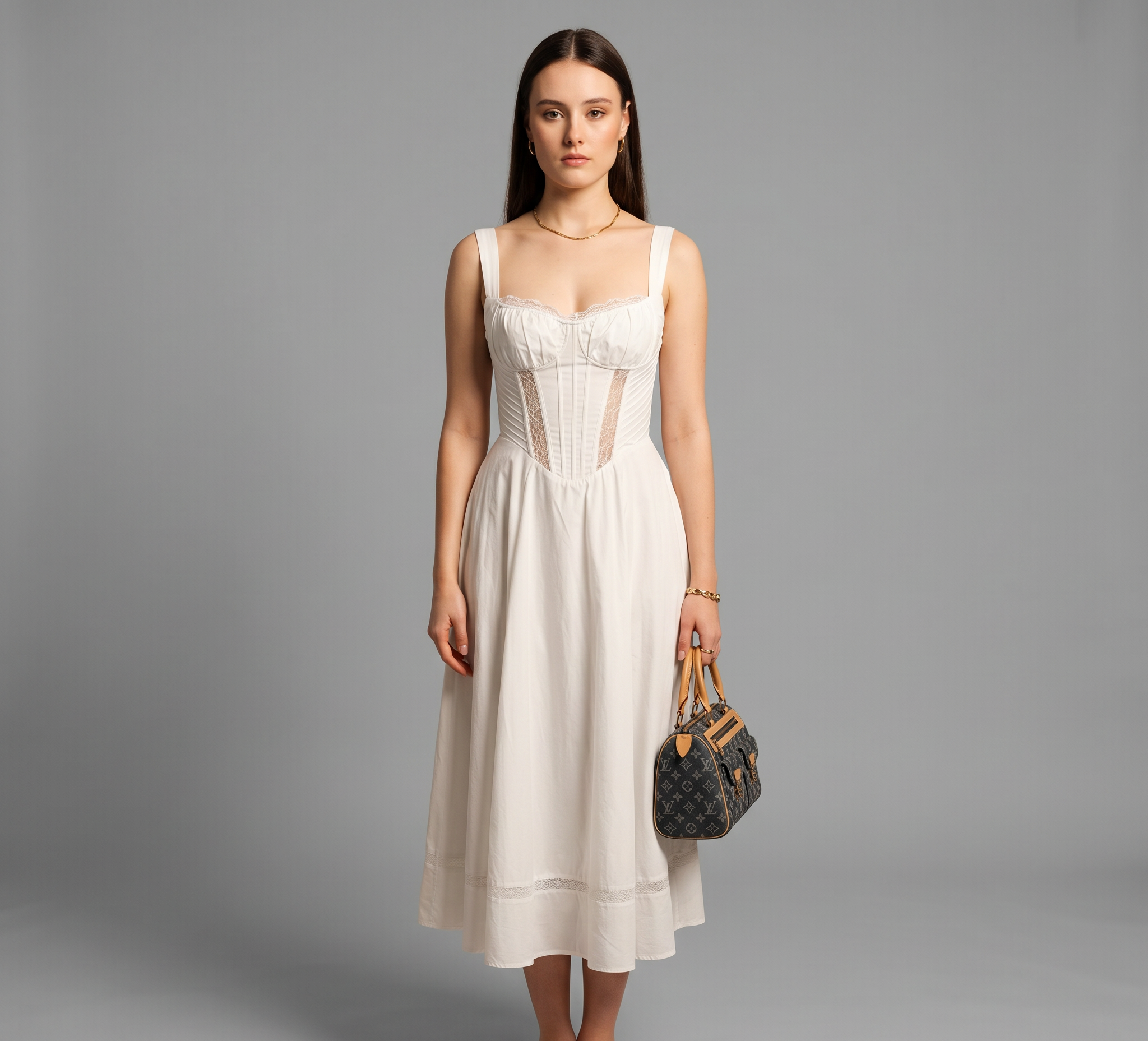 Lace Square Neck A-Line Midi Dress