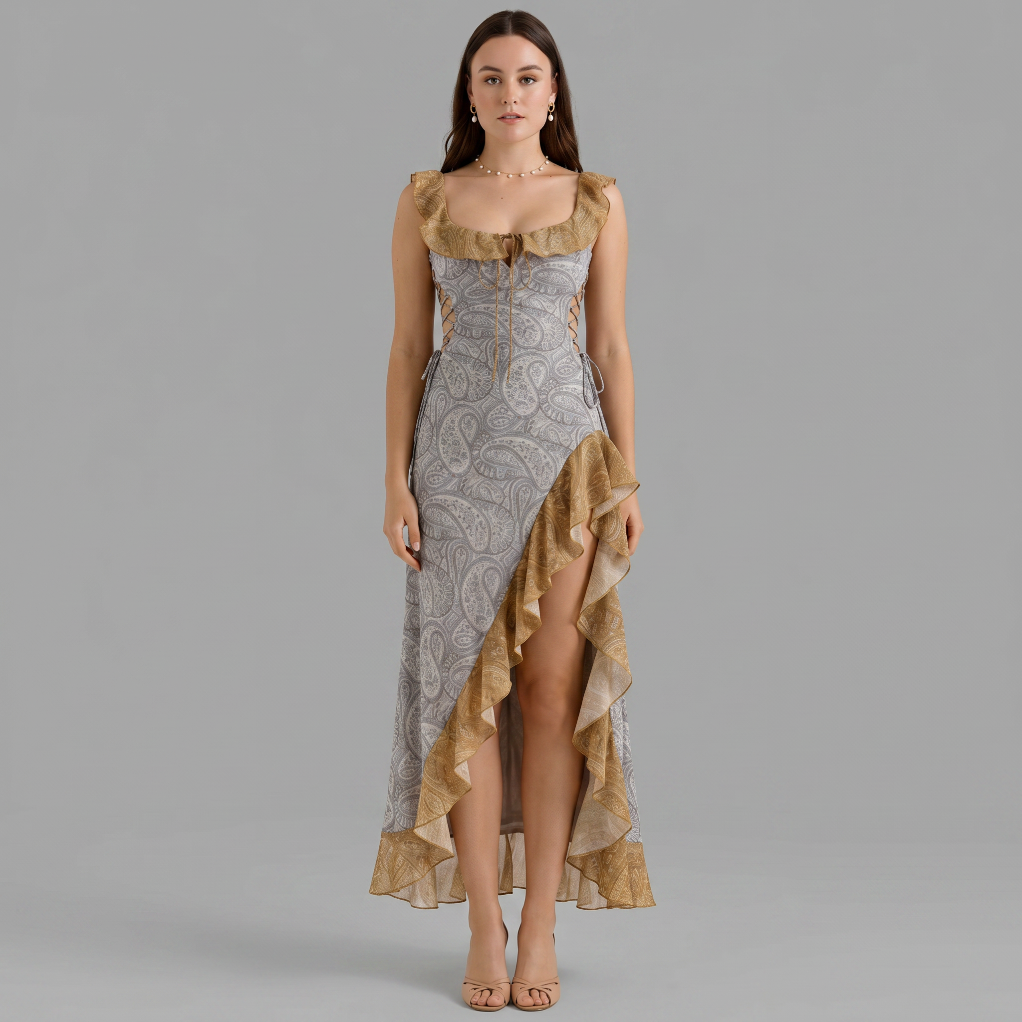 Printed Square Neck Midi Dress